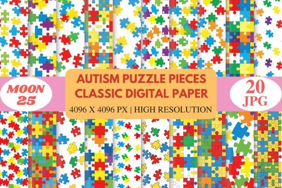 Autism Puzzle Pieces Classic Digital Paper
