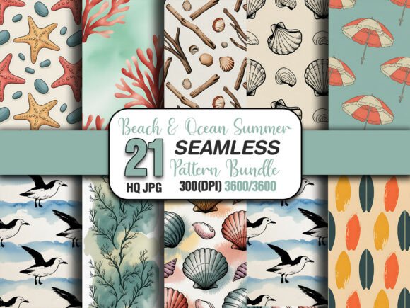 Beach Ocean Seamless Pattern Pack for Creators