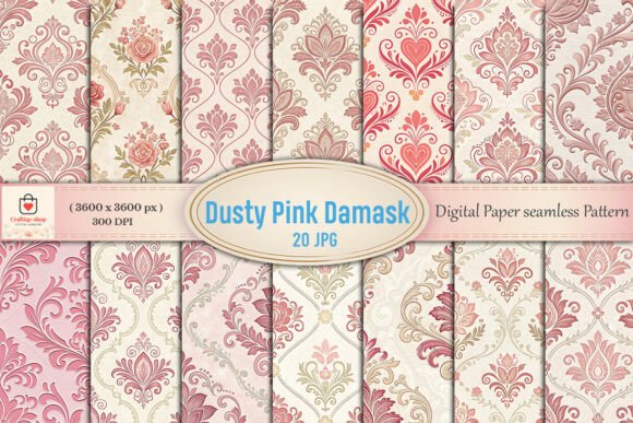 Dusty Pink Damask Seamless Digital Paper Guide