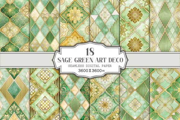 Elevate Your Creative Projects with a Sage Green Art Deco Seamless Pattern Bundle