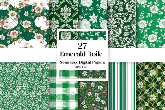 Elevating Brand Identity with the Timeless Allure of Emerald Toile Digital Paper Pack
