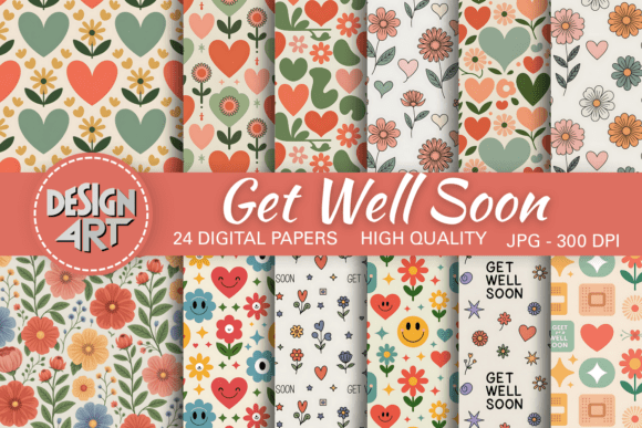 Get Well Soon Digital Papers for Heartfelt Designs