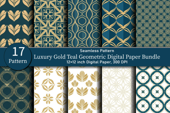 Luxury Gold Teal Geometric Digital Paper: Elevating Modern Design with Timeless Patterns