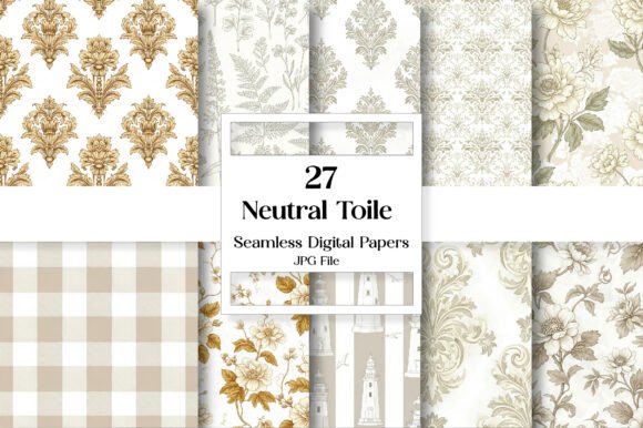 Neutral Toile Digital Paper Pack: Timeless Design