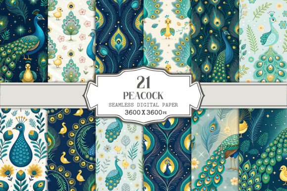 Peacock Seamless Pattern Bundle: Elegant Digital Papers