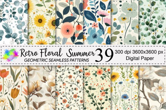 Retro Floral Summer Seamless Pattern Bundle