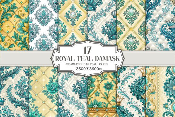 Royal Teal Damask Seamless Pattern Guide