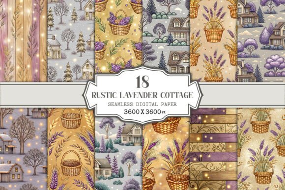 Rustic Lavender Cottage Seamless Pattern Collection