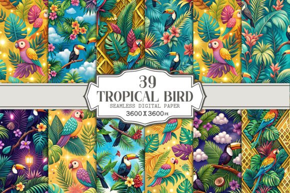 Tropical Bird Seamless Pattern Bundle for Creators
