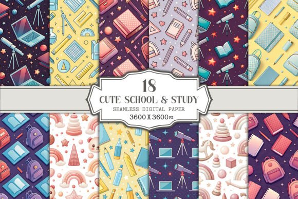 Unlock Creative Potential with the Cute School Study Seamless Pattern Collection