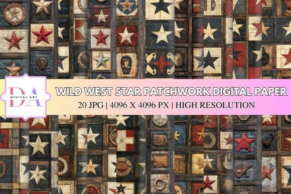Wild West Star Patchwork Digital Paper: Bringing Frontier Authenticity to Modern Design
